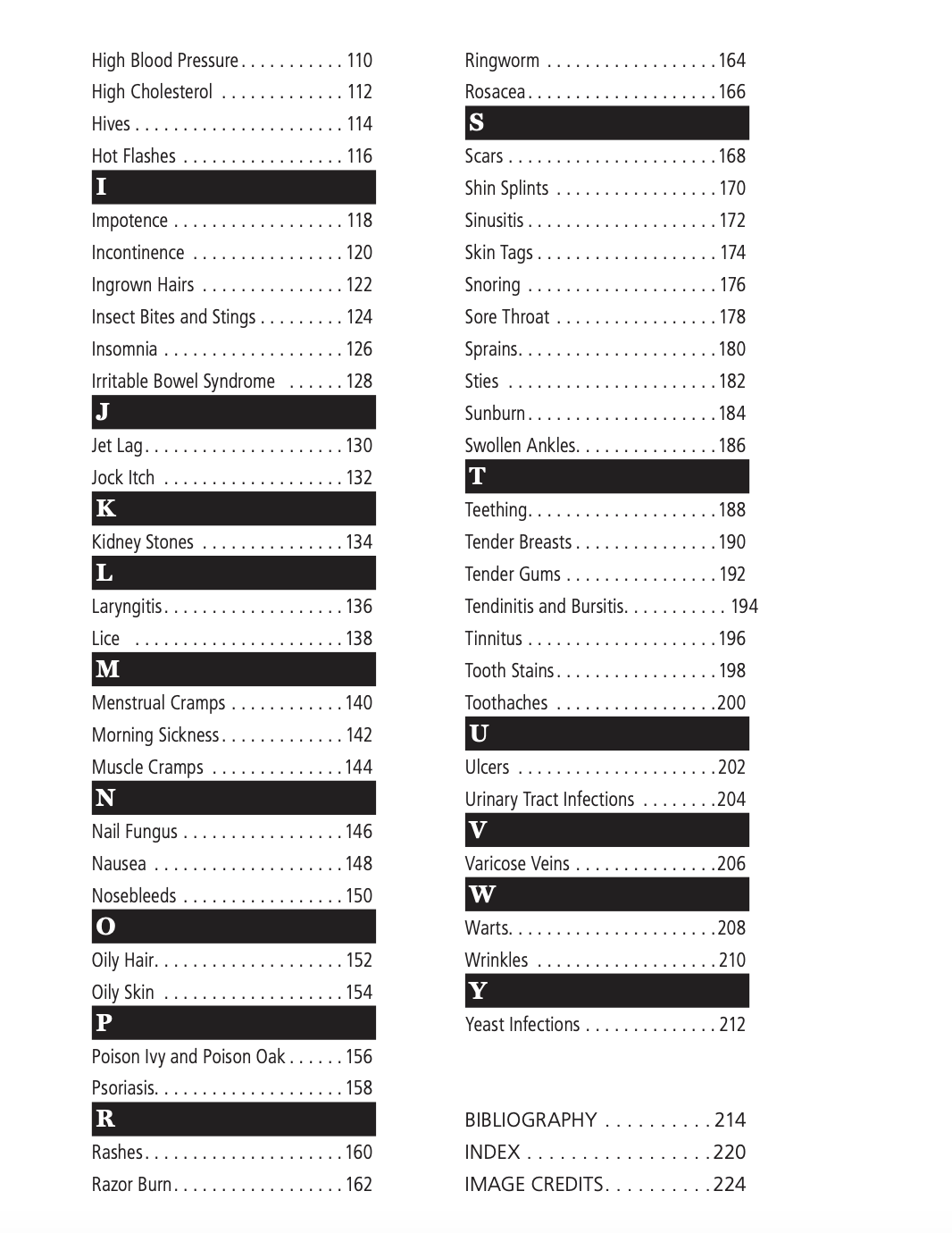 Table of contents, H–Y
