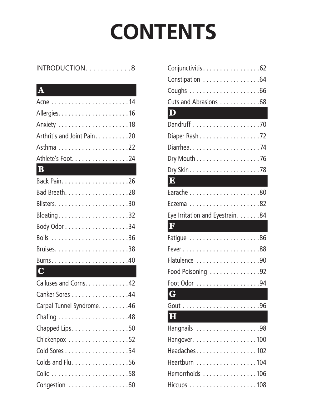 Table of contents, A–G